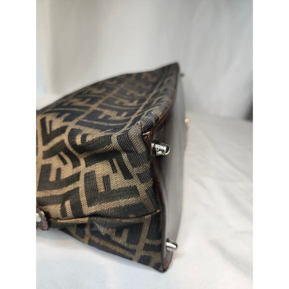 Fendi Zucca Canvas Dome Satchel Handbag Brown Leather Trim FF Silver Hardware - Picture 7 of 16